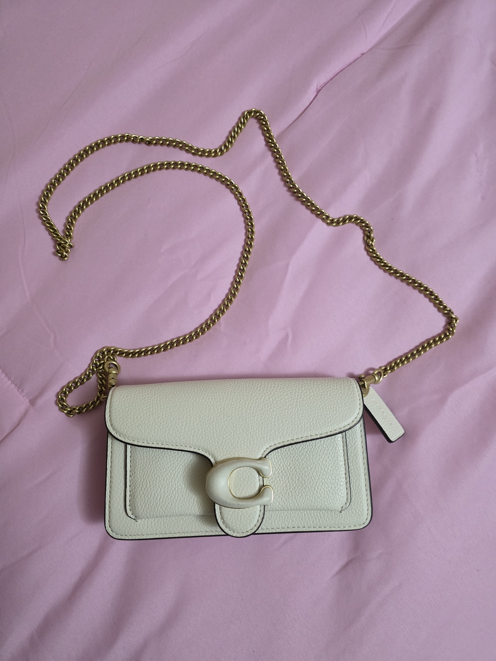 Coach Cream Leather Crossbody with Gold Chain